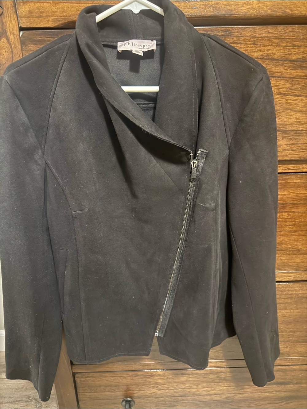 Philosophy Black Asymmetrical Leather-Look Zip Jacket